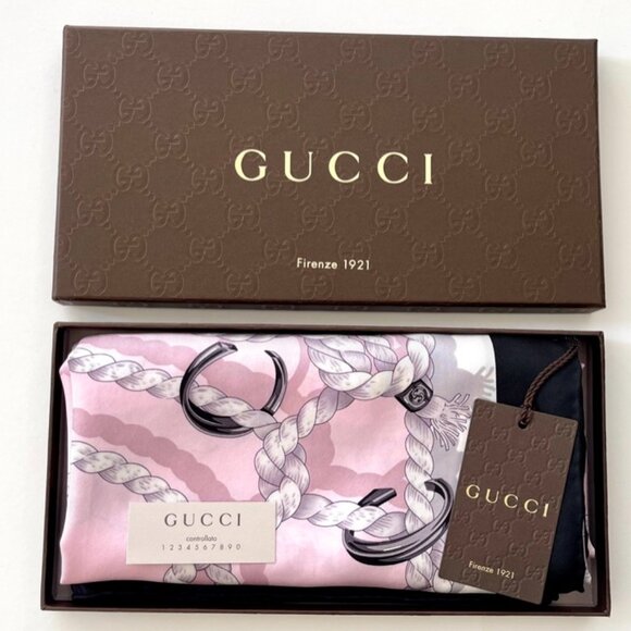 New Gucci Scarf GG Logo Ropes Print Nautical Style Silk Wrap - Picture 1 of 15